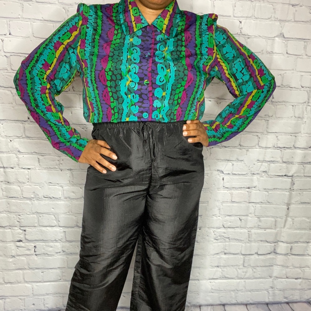 Retro Patterned Button Down Blouse